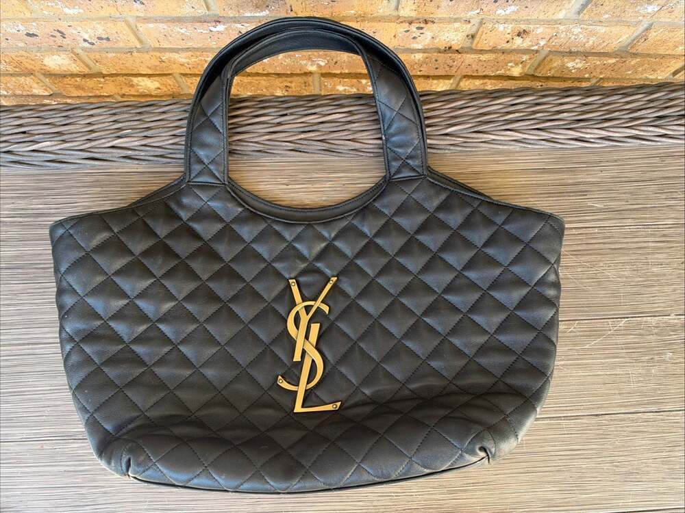 Saint Laurent YSL Icare Maxi Shopping Bag Black Quilted Leather Gold Hardware